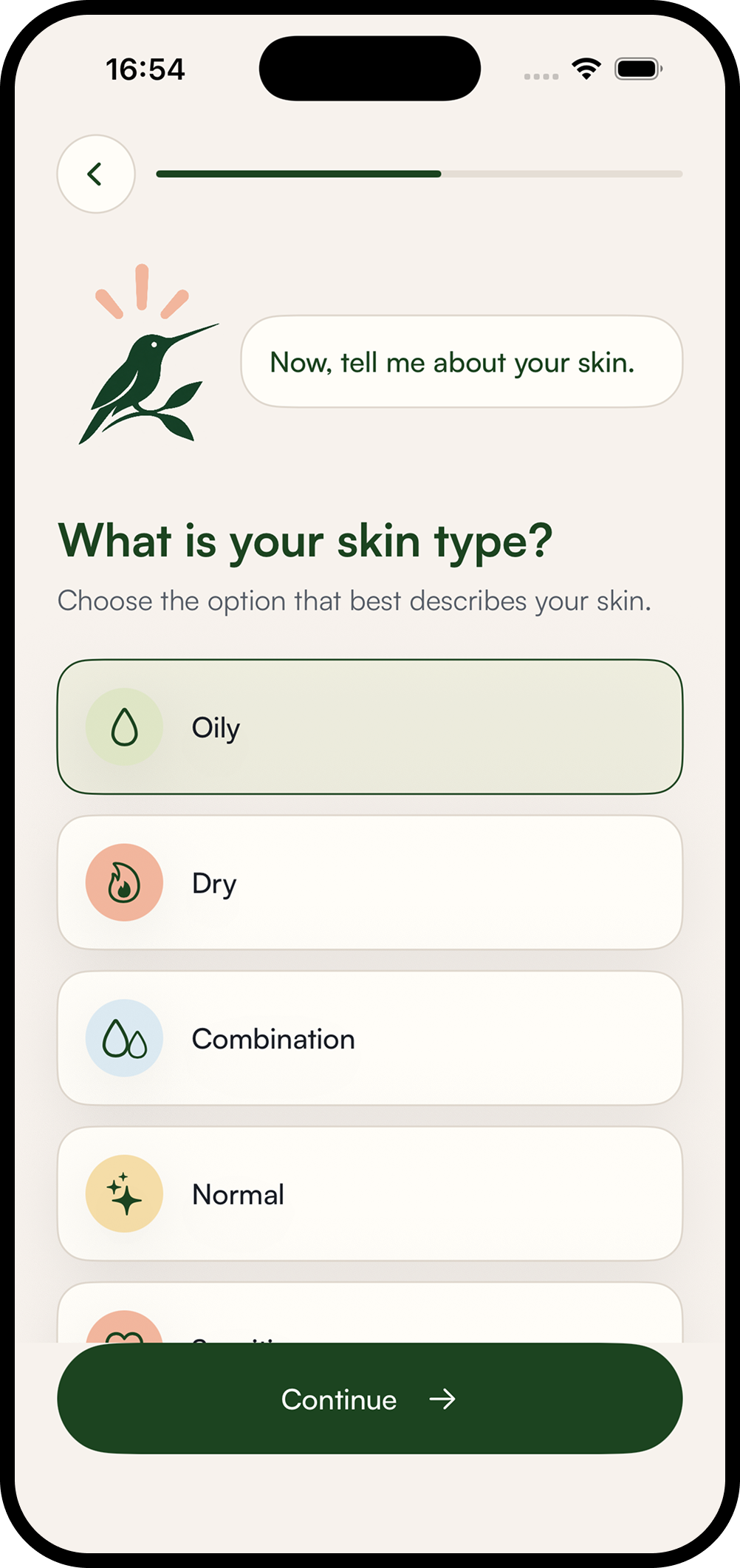 Answer questions about your skin type in Sklearify